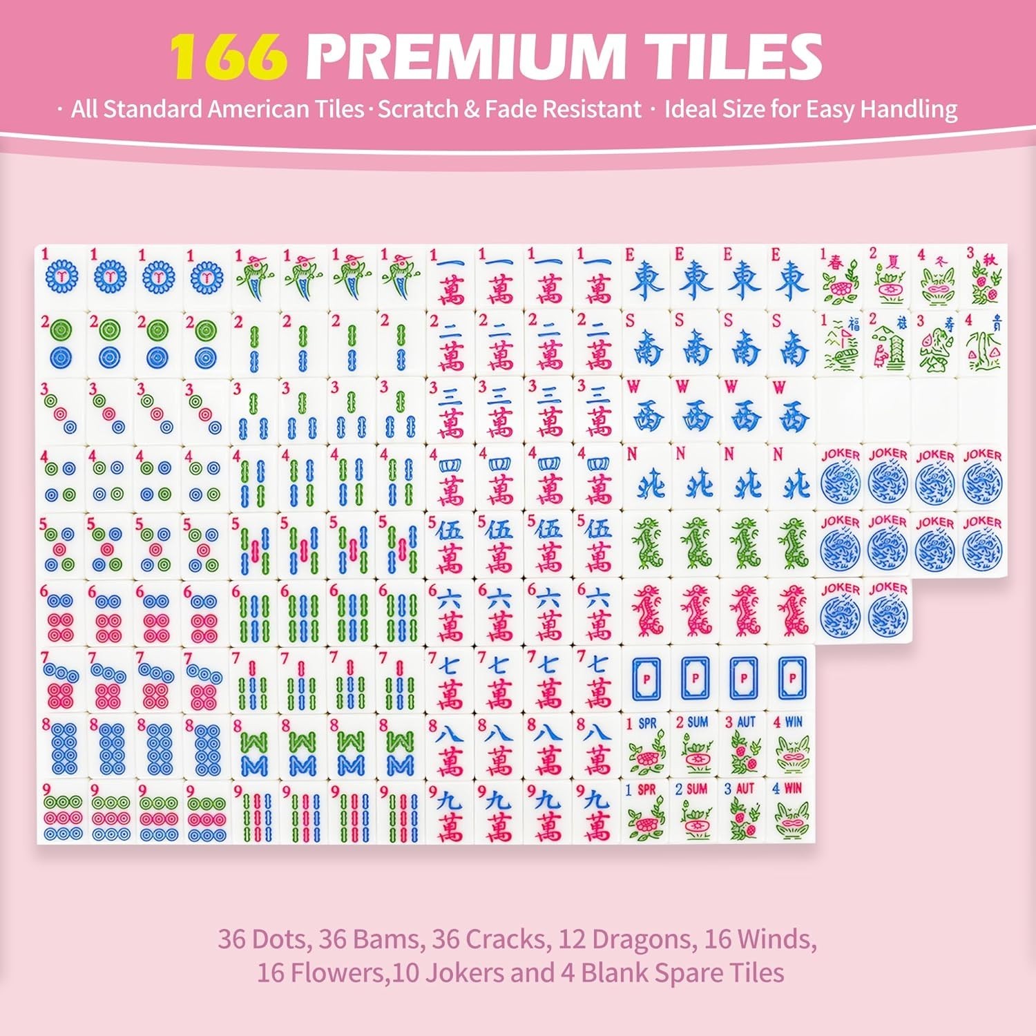 American Mahjong Game Set, 166 Premium Tiles, 1.2-inch Mahjong Tile Set with St