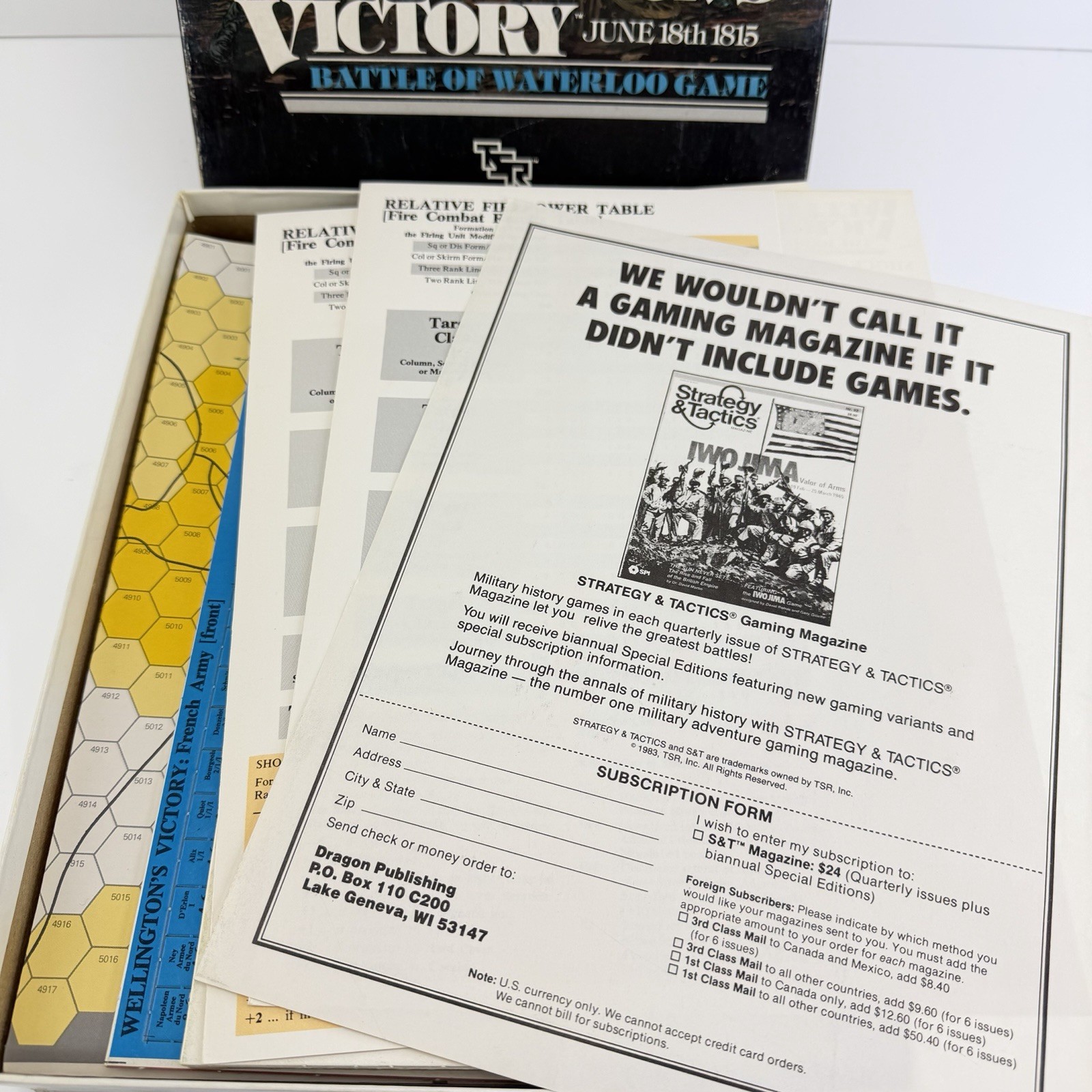 TSR SPI Wellington’s Victory June 18th 1815 Battle of Waterloo Game 1983 UNPUNCH