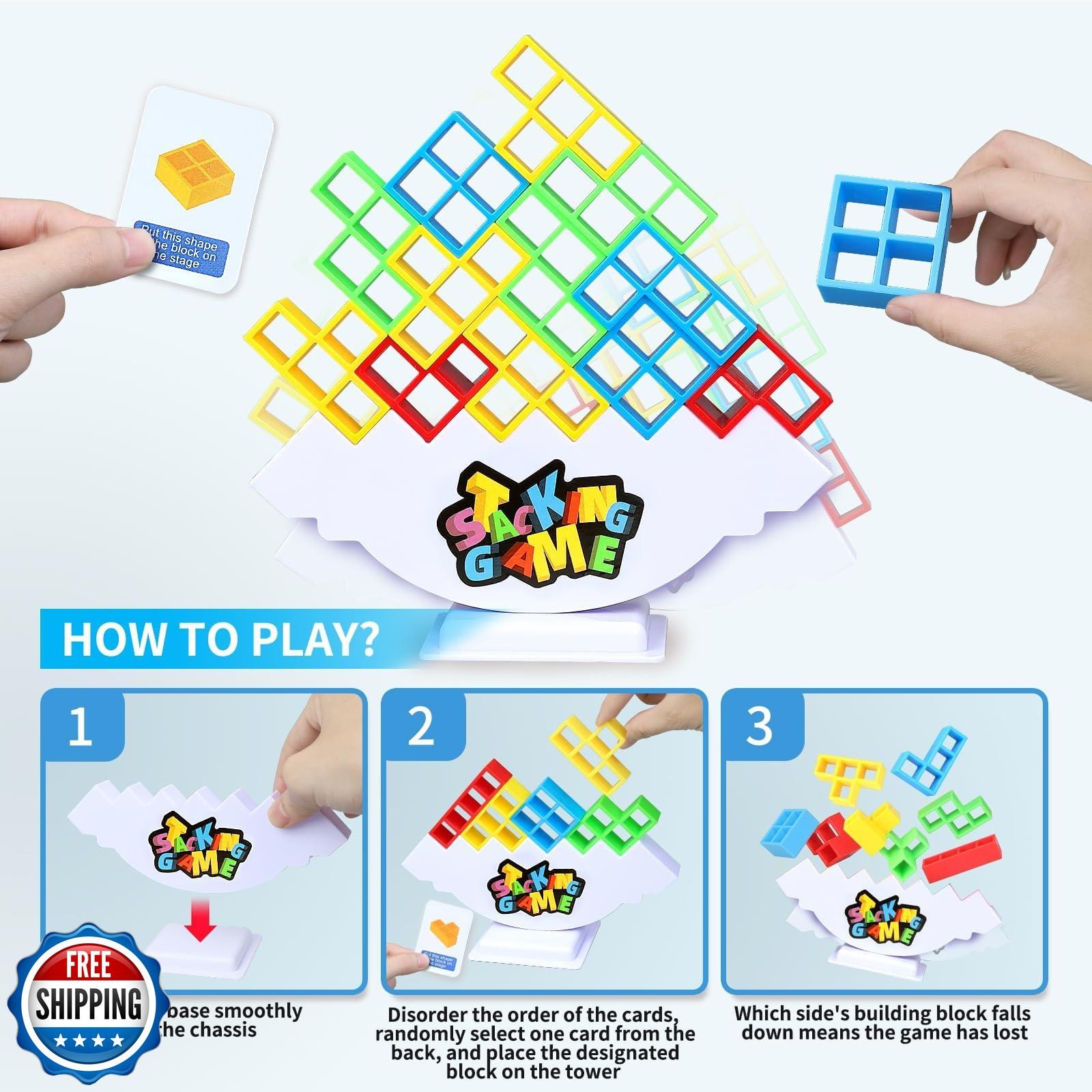BBnote 48PCS Stack Game for Adult and Kids, Tetra Board Tower Gam
