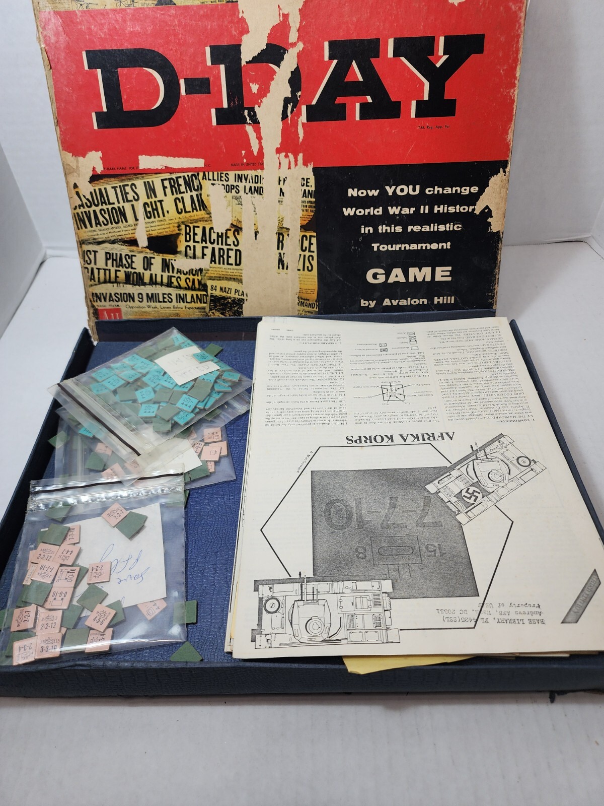 Vintage 1961 D-Day World War II Invasion Board Game #508 Avalon Hill WWII D Day