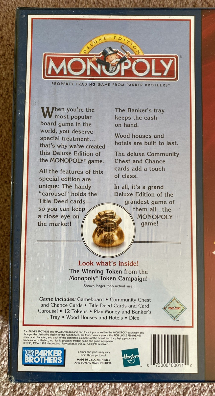 Vintage 1998 Monopoly Deluxe Edition Hasbro Parker Brothers Board NEW! SEALED!