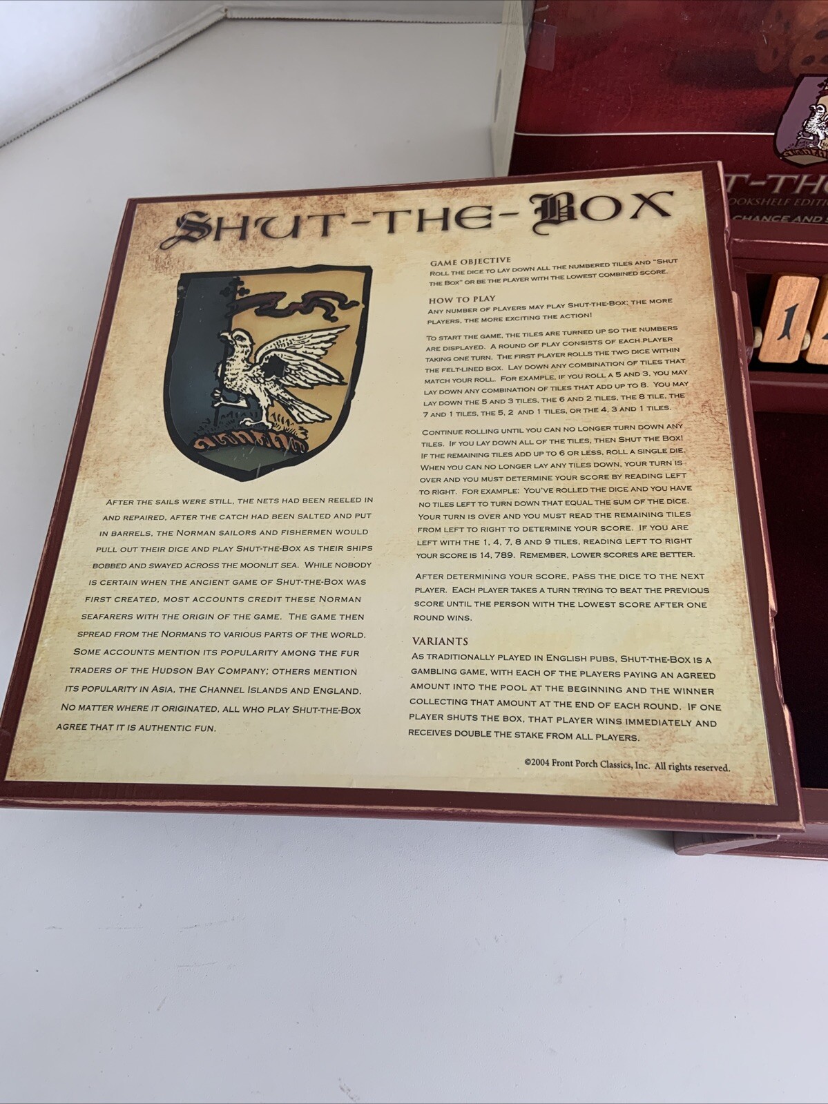 Shut The Box Wooden Bookshelf Edition Strategy Game Front Porch Classics