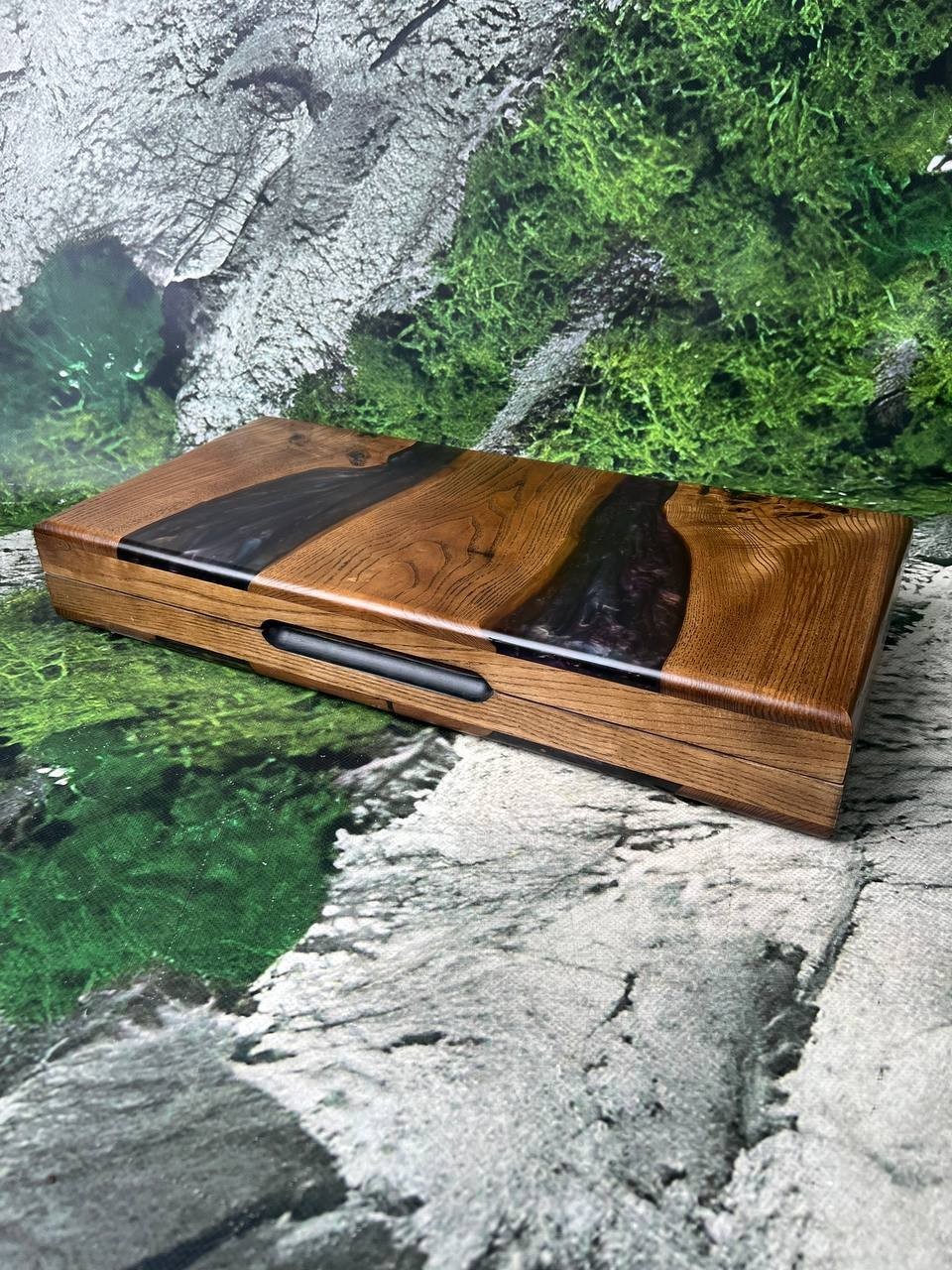 Handmade Wooden Backgammon Set Epoxy Resin River Luxury Board Game Unique Gift