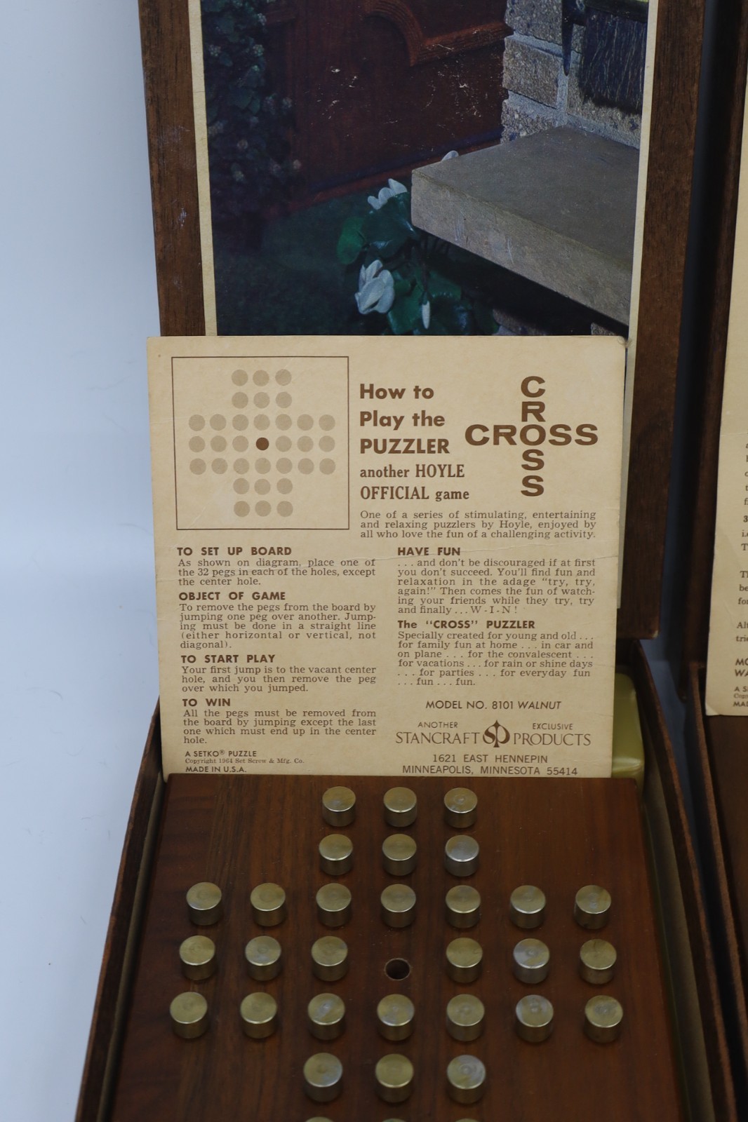 Vintage Hoyle Official Games Walnut Puzzle Set Complete 7 Games Stancraft 1964