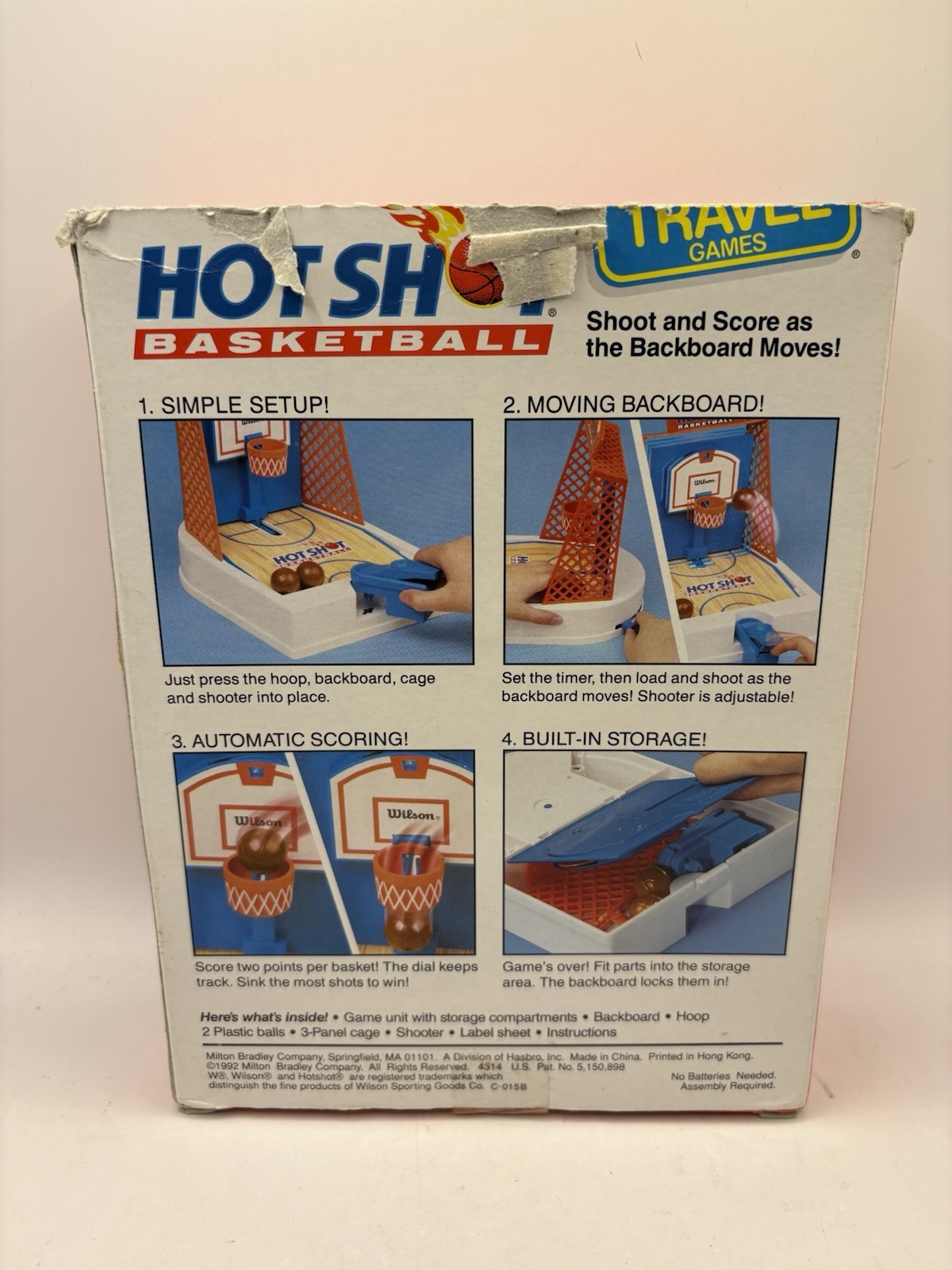 Vintage 1992 Milton Bradley Travel Hot Shot Basketball Game w/ Box Complete!