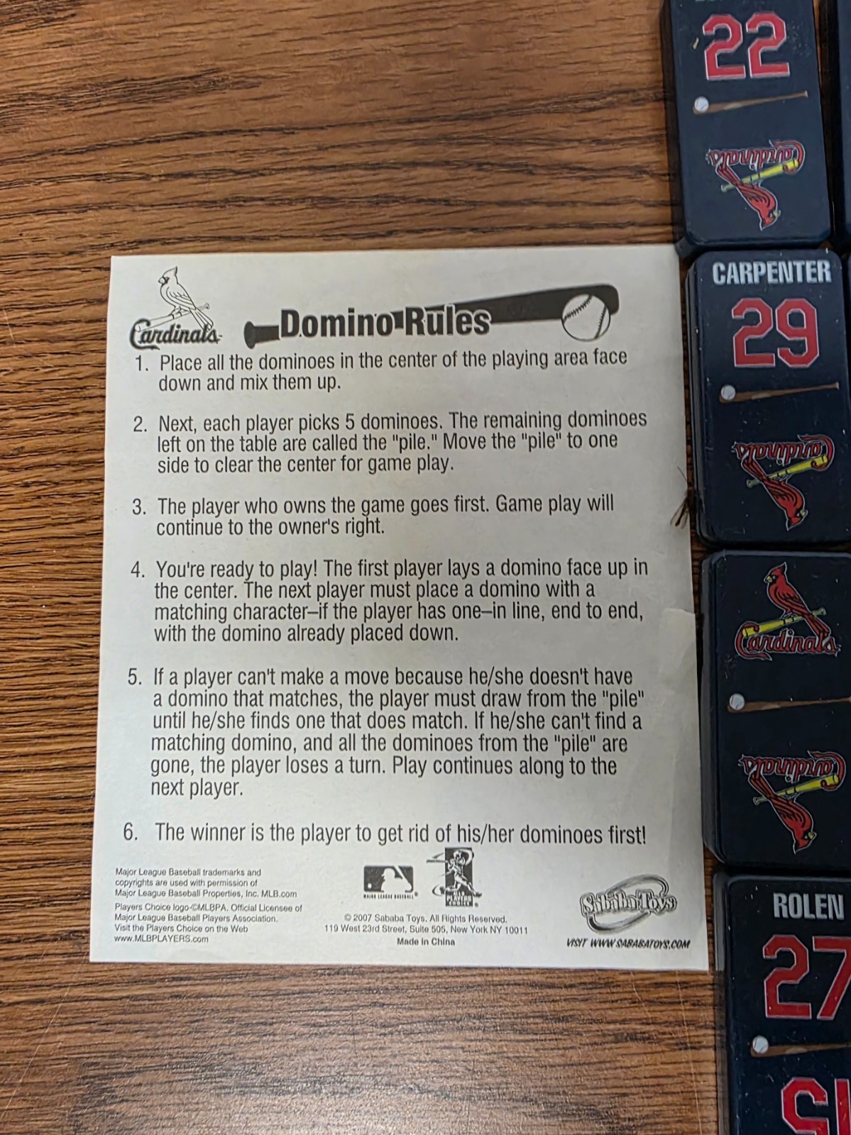 Games – St. Louis Baseball Cardinals Super-Sized Dominoes – Complete
