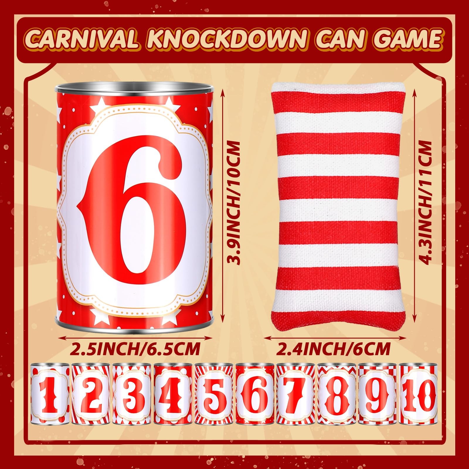 Bean Bag Toss Game 13 Pcs Carnival Can 10 Tin Cans PullCrease Games Easter Party
