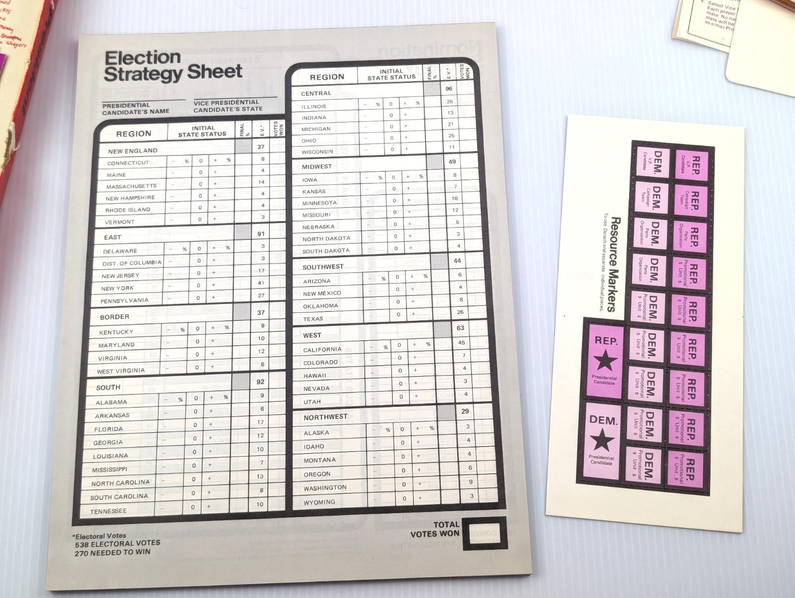 1971 Reiss The Next President Board Game UNPUNCHED COMPLETE History Strategy