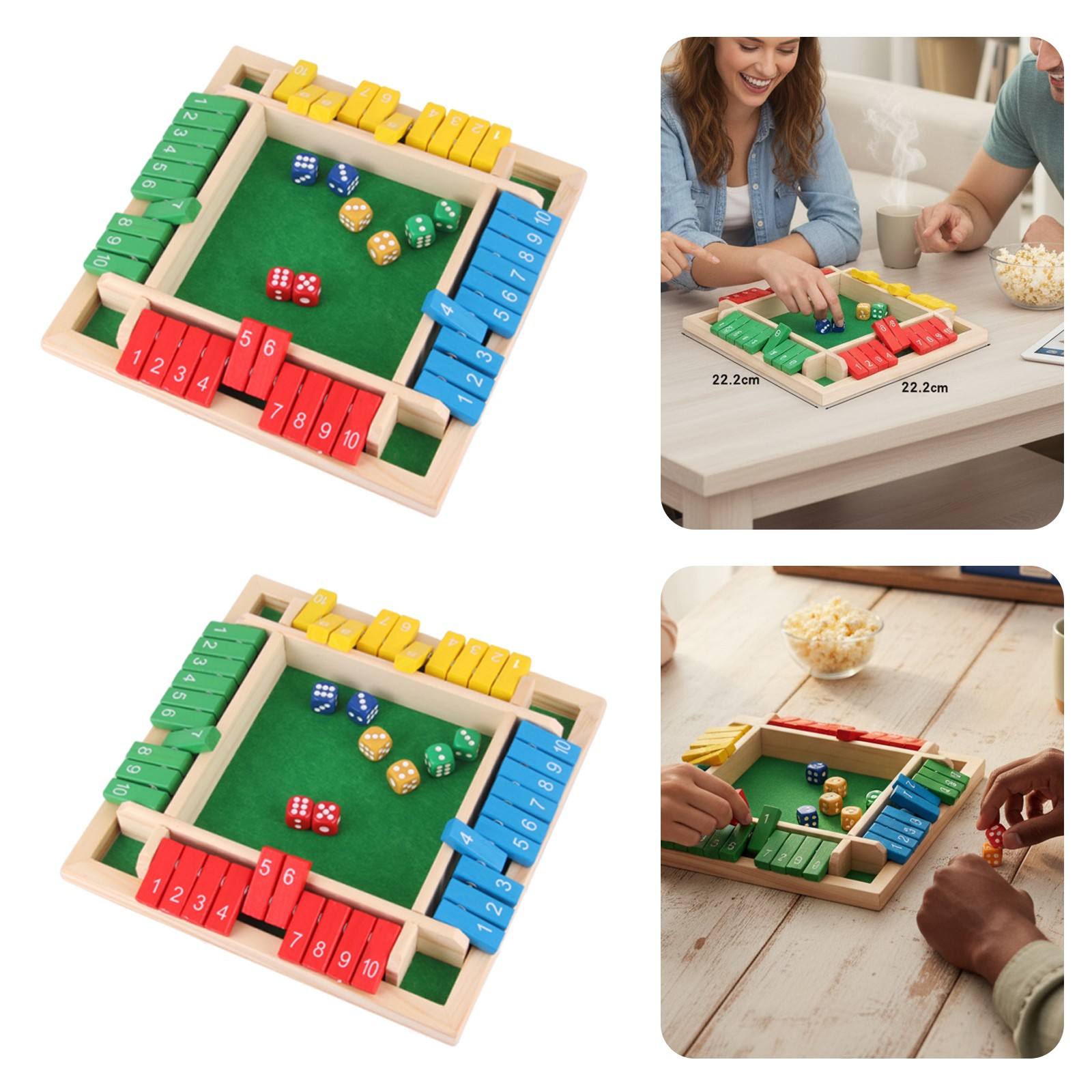 Wooden Shut The Box Dice Game 2-4 Player for Classroom Home (Multicolor Style 6)