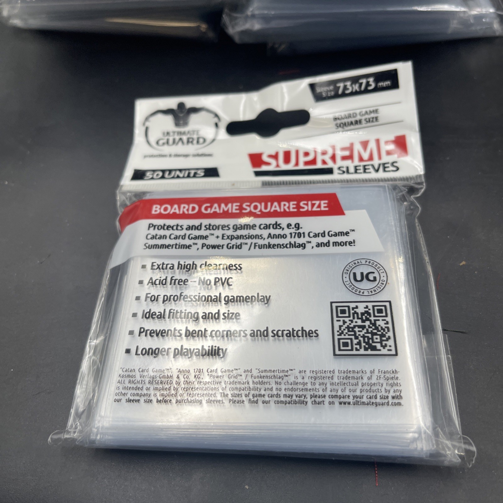 16 (800) Ultimate Guard Supreme Square Board Game Card Sleeves 73mm x 73mm Clear