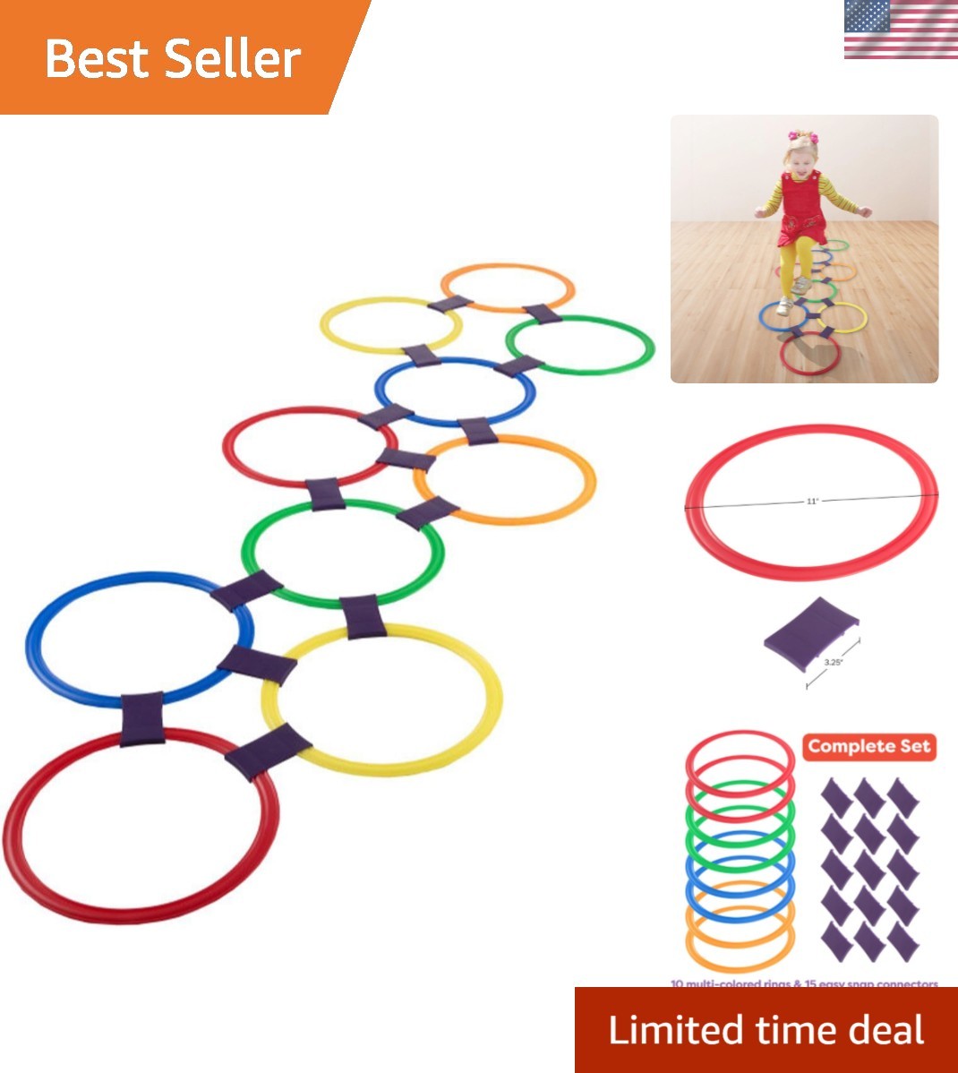 Educational Hopscotch Rings Game – 10 Rings & Connectors for Active Kids, Age 3+