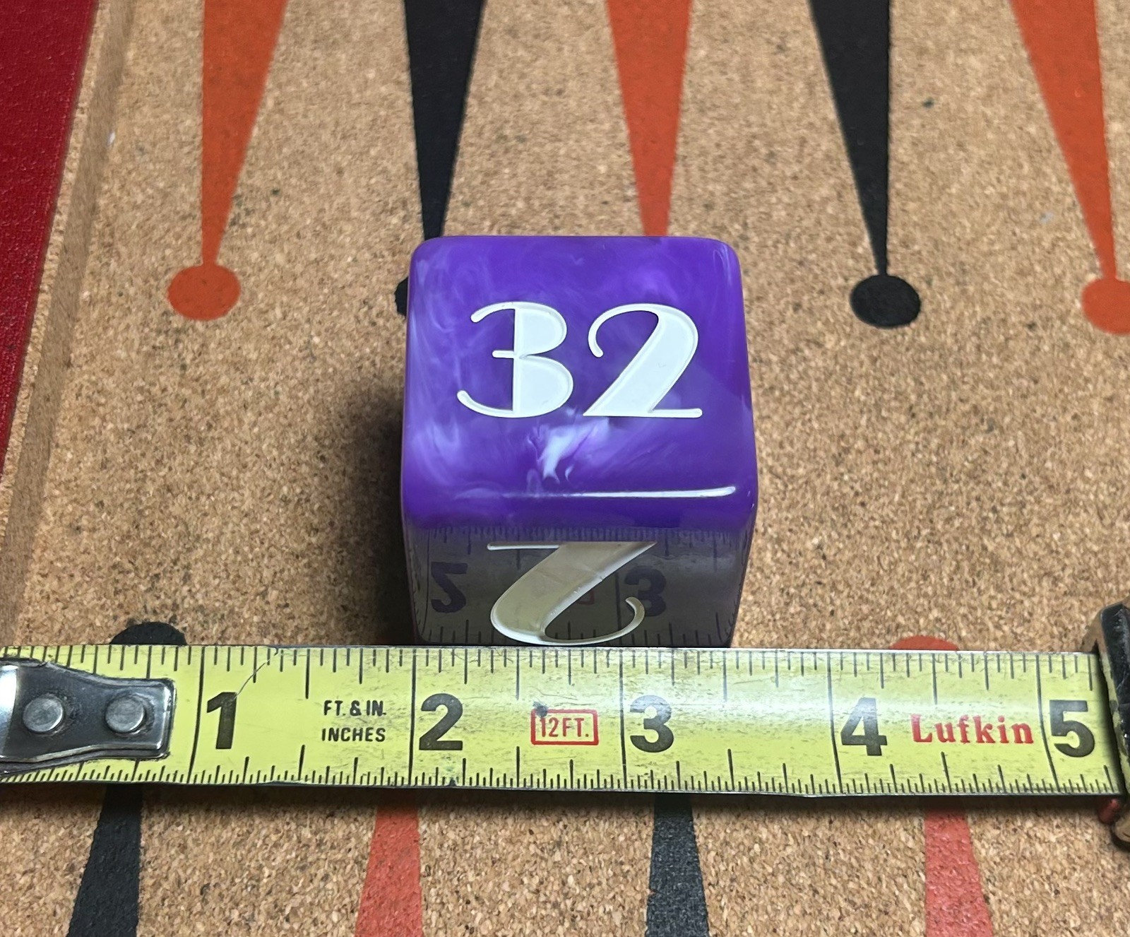 1.5” Marbled Purple Backgammon Doubling Cube with Art Deco Engraving