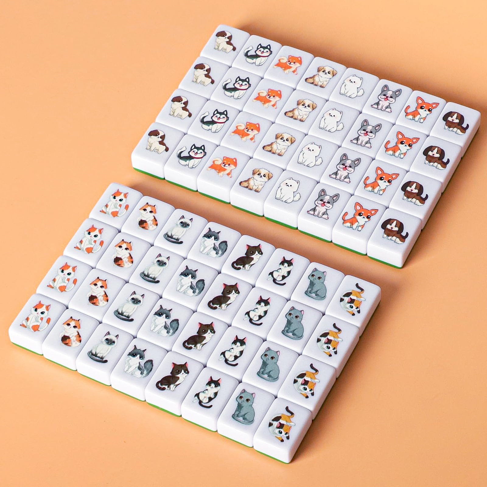 Gracias 4 Players Mahjong Block Set 128 Green Tiles1.18 Animal And Food Pattern