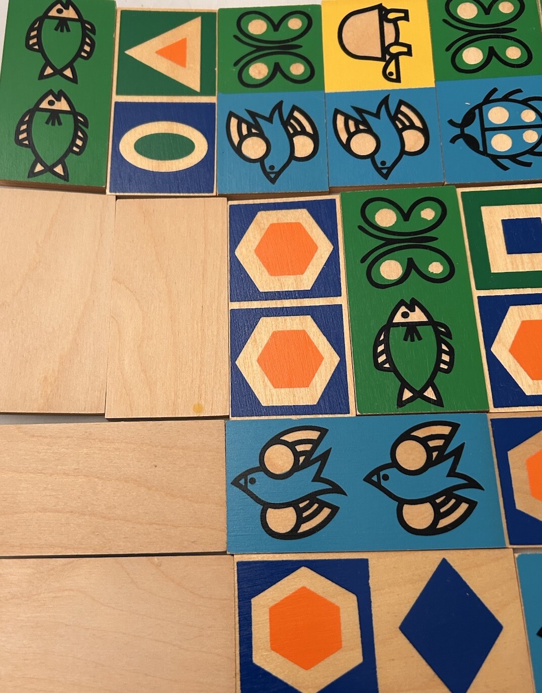 Vtg Creative Playthings 27/28 Wooden Picture Dominoes Original 1970 W/Box D6