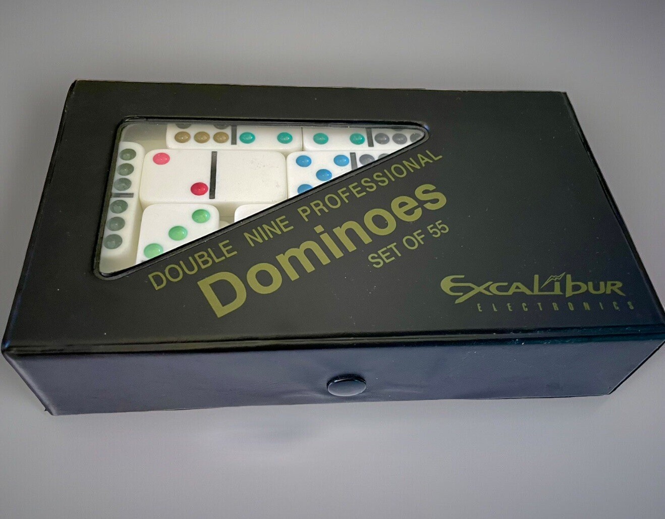 EXCALIBUR PROFFESIONAL DOMINOES Double-Nine Colored Set Of 55 Black Case