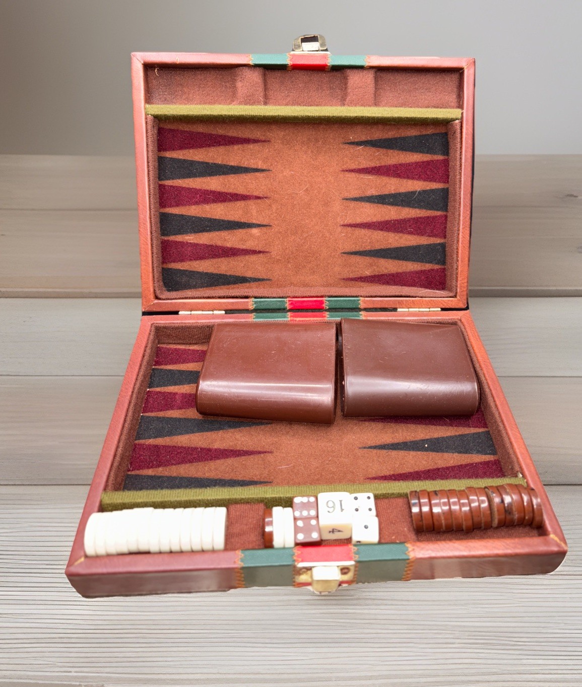 Small Travel Size Backgammon Complete Set Brown Magnetic 8.5”x6.5” Faux Leather