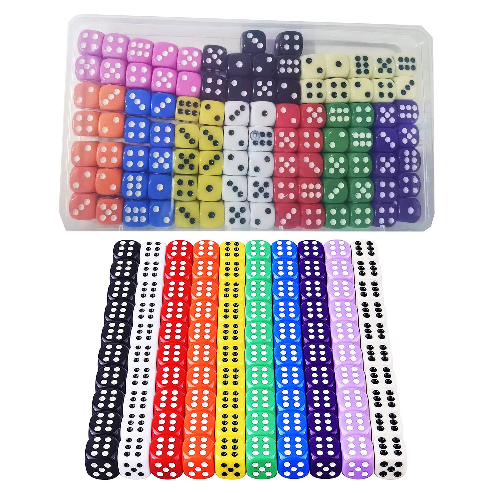 100pcs Dice 12mm Colorful Dice, 6 Sided 10 Colors, Translucent, Color…