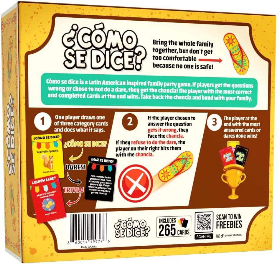 Viral Studios ¿Cómo Se Dice? – Hilarious Spanish Party Card Game, “Chancla” Incl