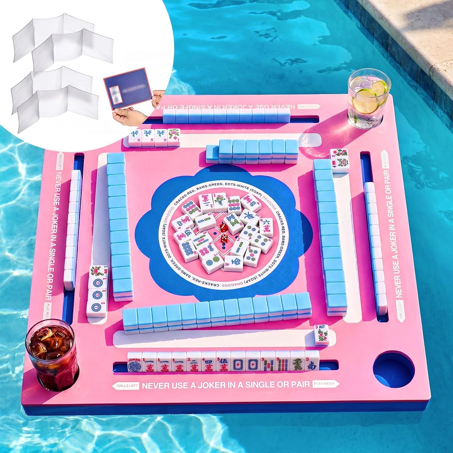 Floating Pool Mahjong Table 31.5-inch Waterproof Game Tray for Pool Beach Lake