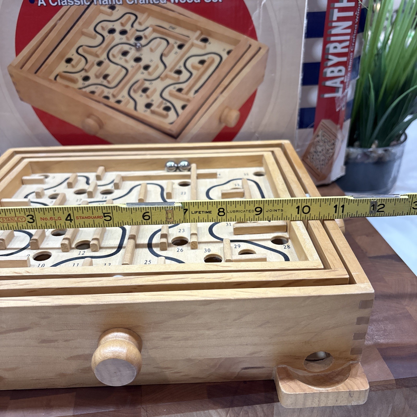 Labyrinth Wooden Maze Tilting Puzzle w/ 2 Marbles Hand Crafted Classic