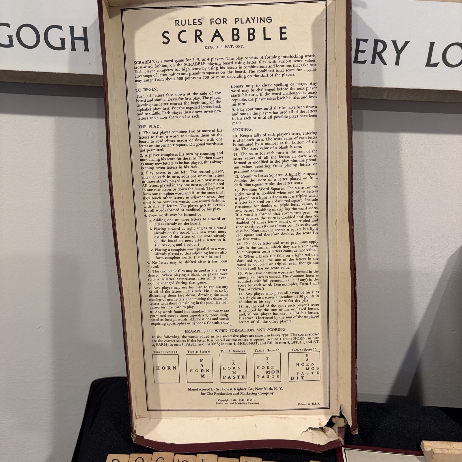 Vintage 1948 Scrabble Crossword Game Selchow & Righter Co Maroon Box Wood Tiles