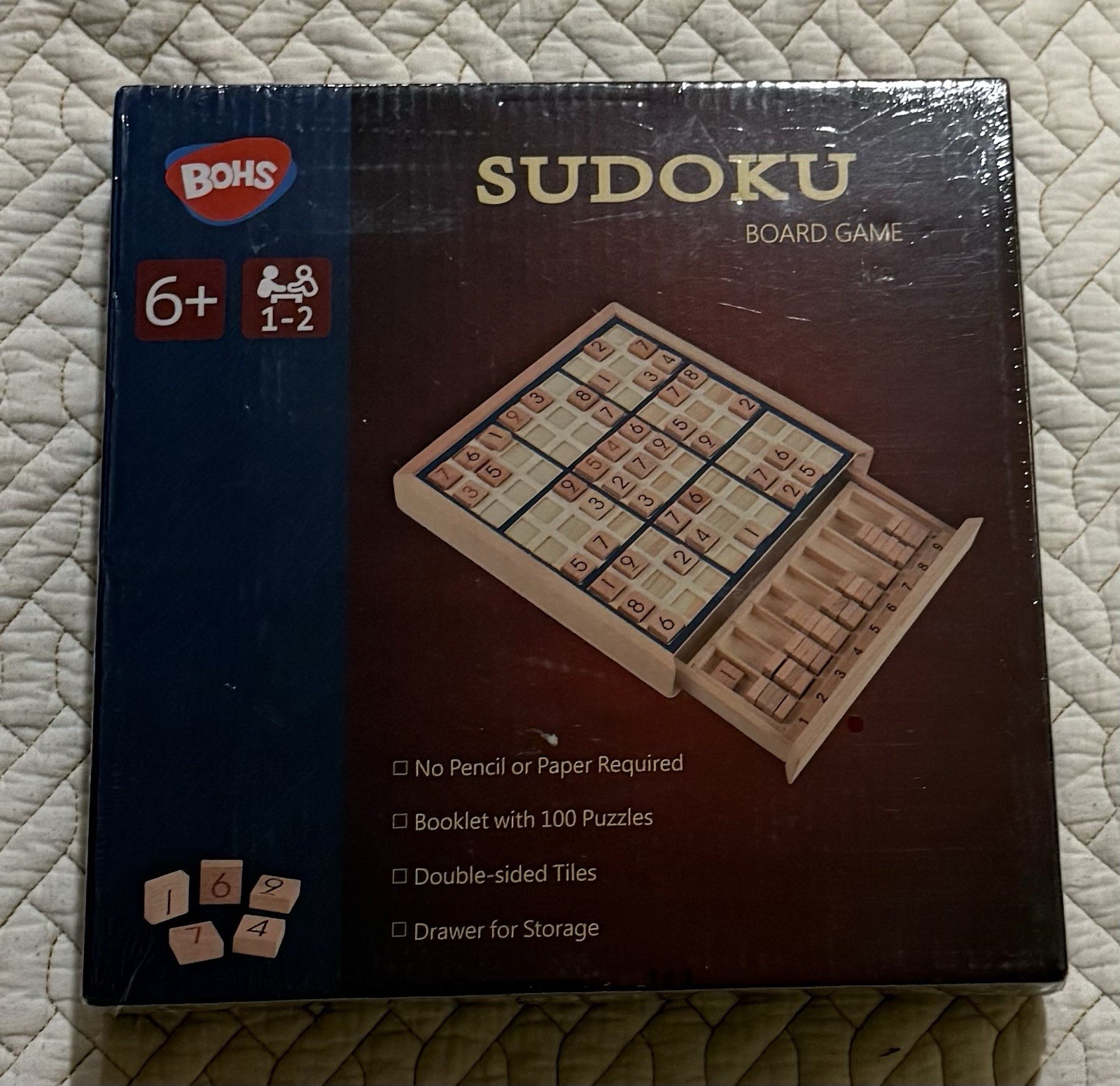 Wooden Sudoku Board Game with Drawer – 100 Puzzles Sudoku Book for Adults & Kids