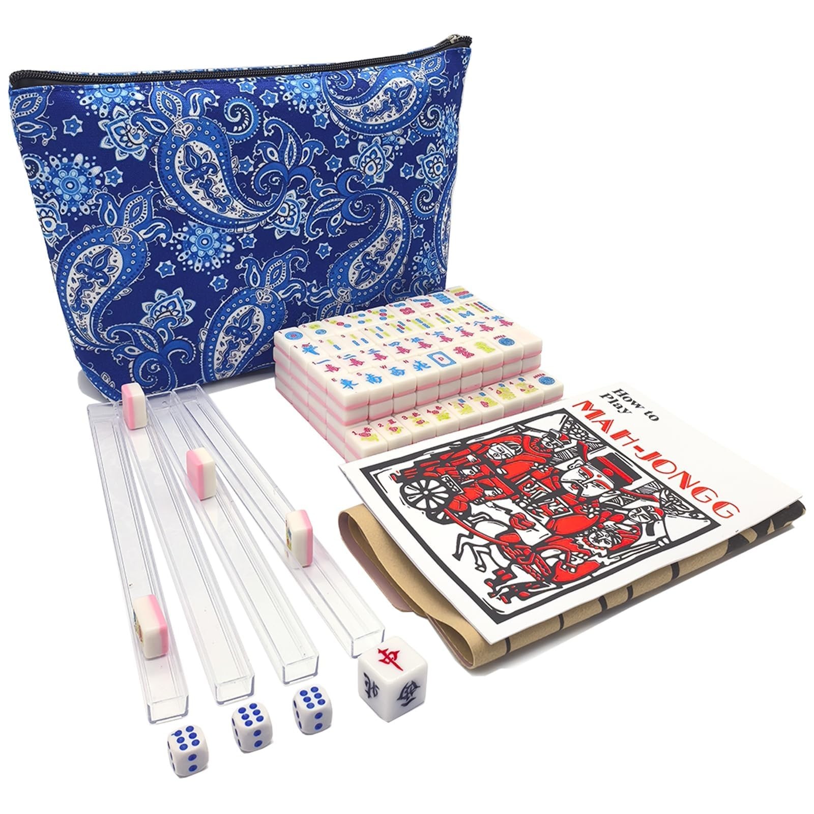 Mini Mahjong Set – 166 Thick Tiles, 0.9″ Pink Game with Bag, Fun Family Game