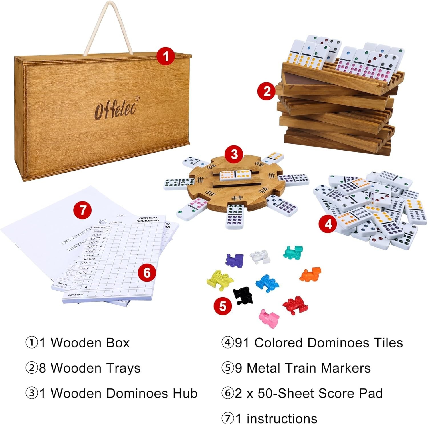 Mexican Train Dominoes Set with 8 Holders, Double 12 Dominos Set for Adults, …