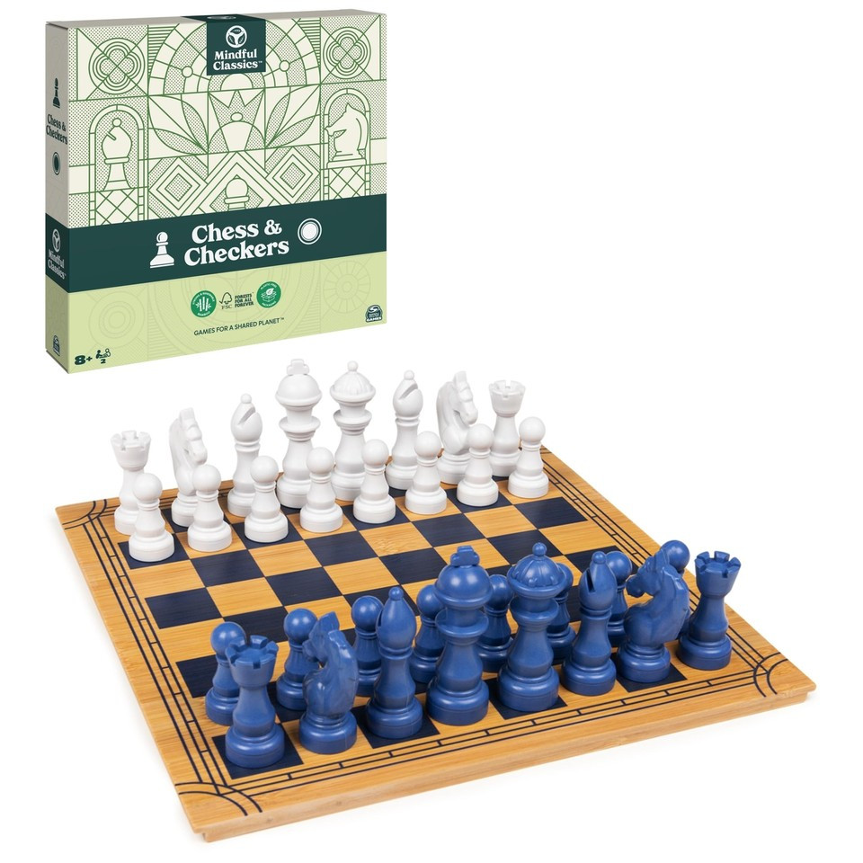 Chess Checkers Board Game Set w/ Bamboo Wooden Box Eco-Friendly Gift Adults/Kids