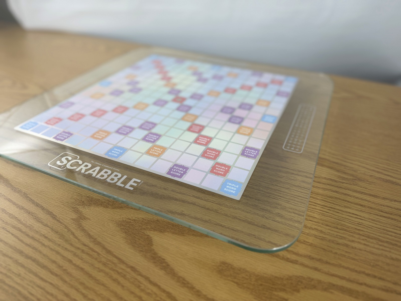 SCRABBLE AURA Glass Game WS Game Rotating Board Lazy Susan Open Box