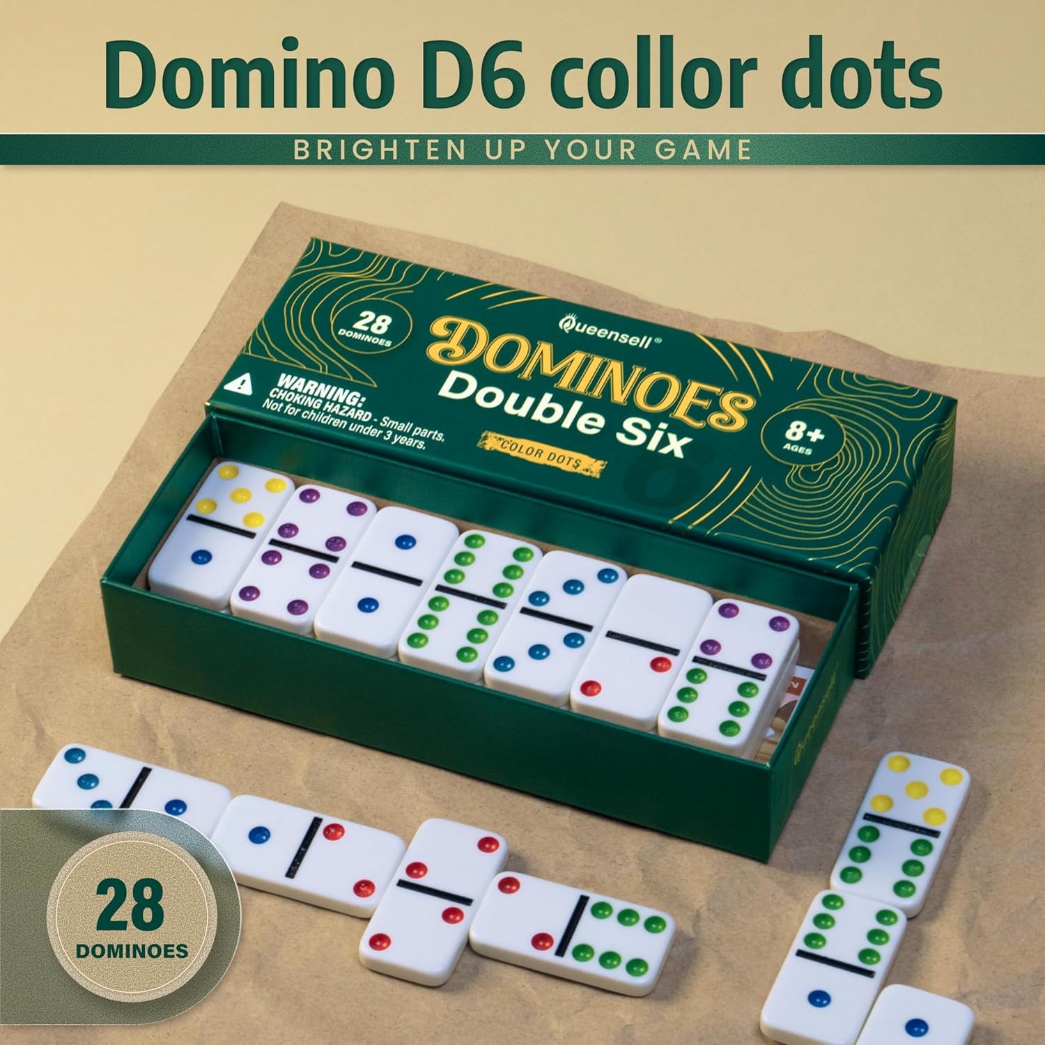 Double Six Colored Dot Dominoes Set for Adults and Kids Family Game Night