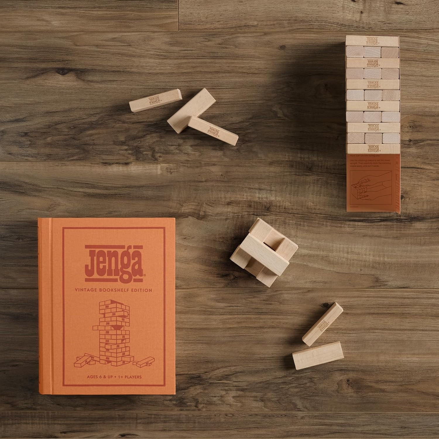 Vintage Jenga Bookshelf Edition: Classic Stacking Game for All Ages
