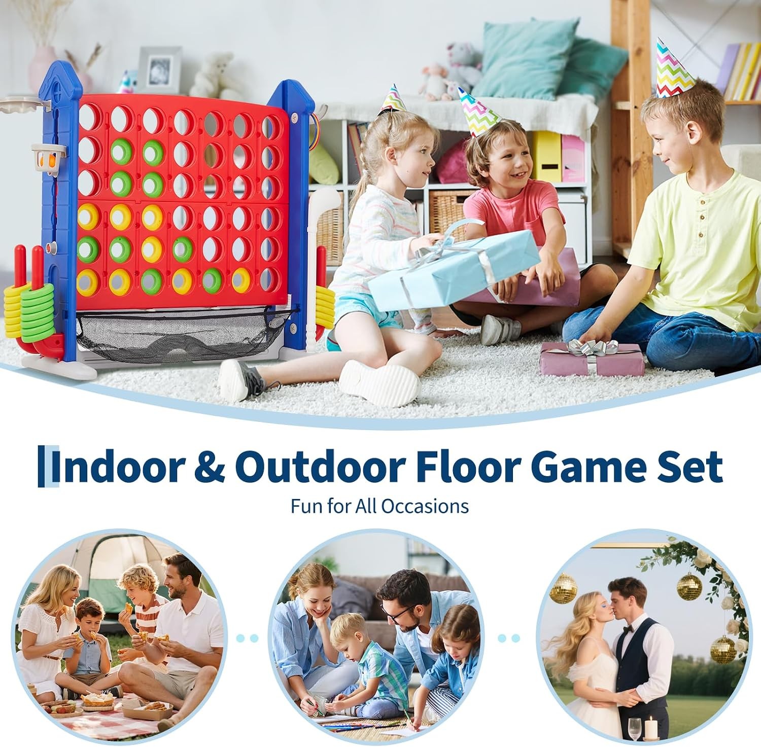 Giant 4-in-1 Connect Game Set Jumbo Outdoor Fun with Mini Basketball for Kids