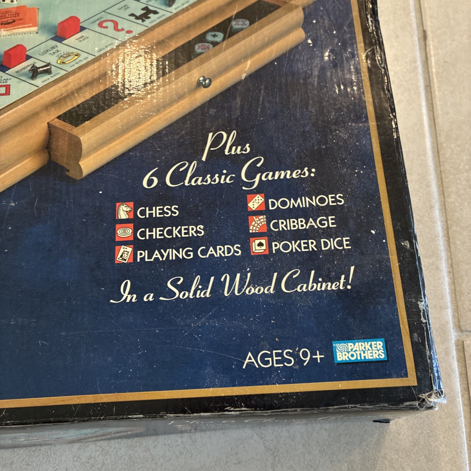 2003 Wood Case Monopoly/Sorry/Cribbage/Checkers/Chess/Cards/Poker Dice Read