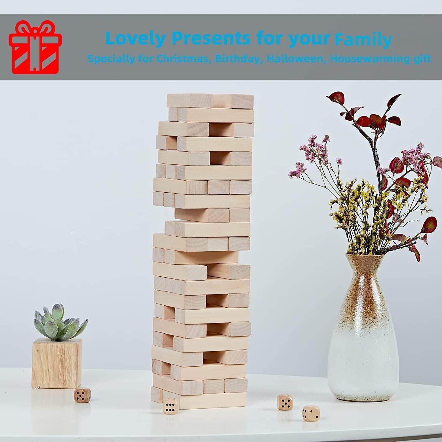 Mini Tumble Tower, 54PCS Wooden Stacking Game for Teens – Pine Stack Timber B…