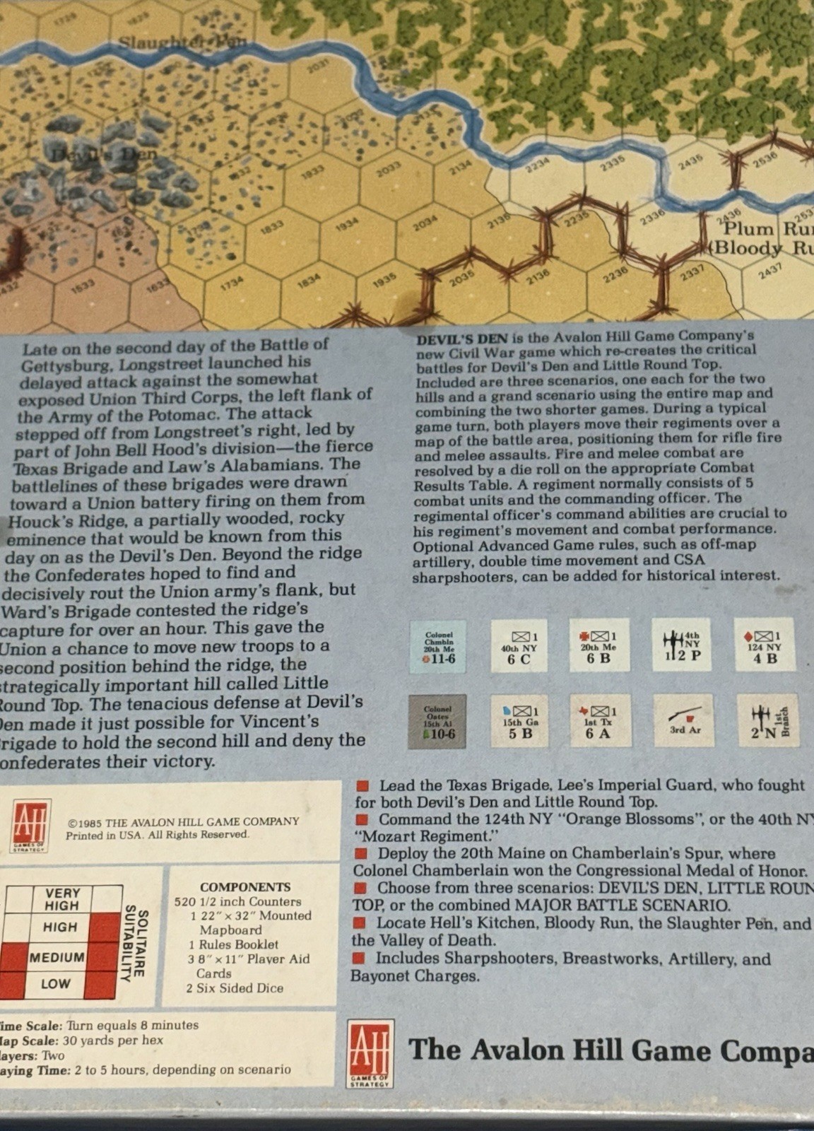 Devils Den American Civil War Game by The Avalon Hill Game Company 1985 Complete