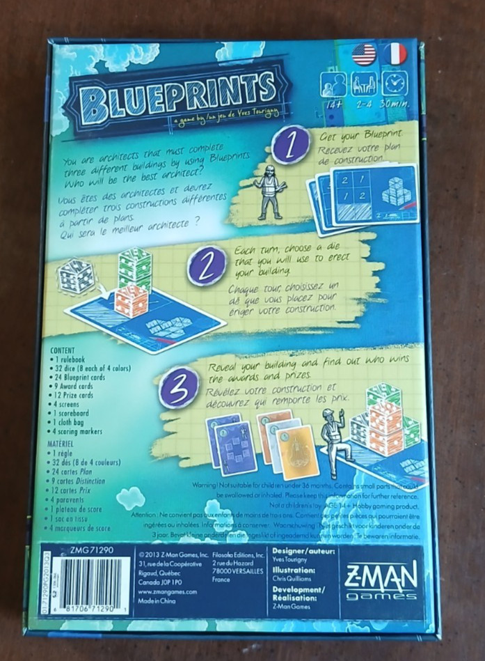 Z-Man Games Blueprints Board Game Pre-Owned in Near Mint Condition Cards Sleeved