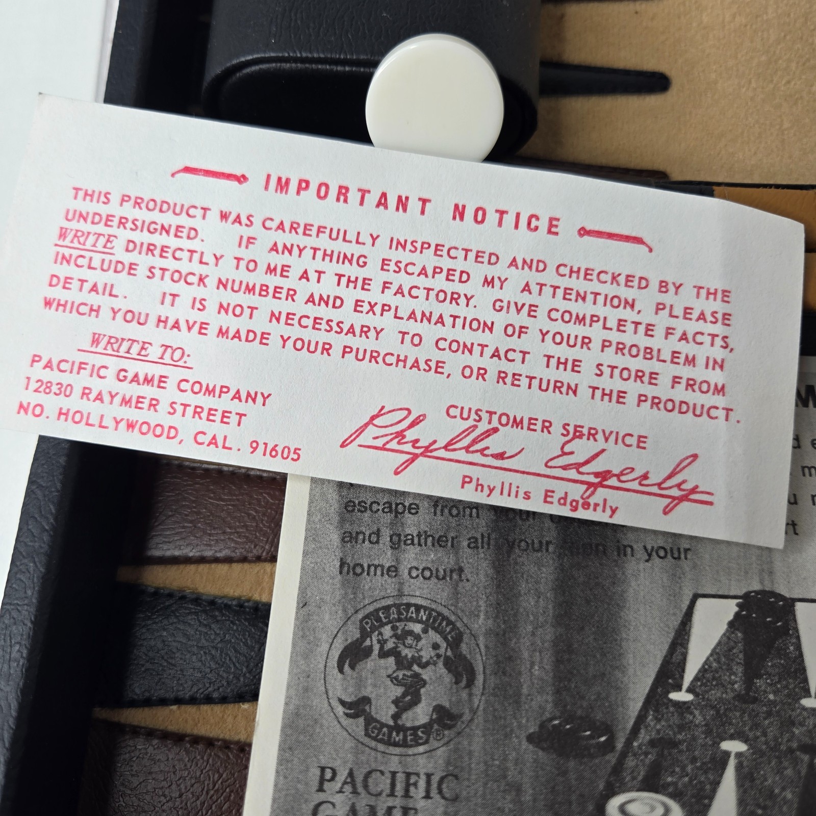Vintage 1973 Pacific Game Company Travel Backgammon Set w/Directions 15″ x 10.5″