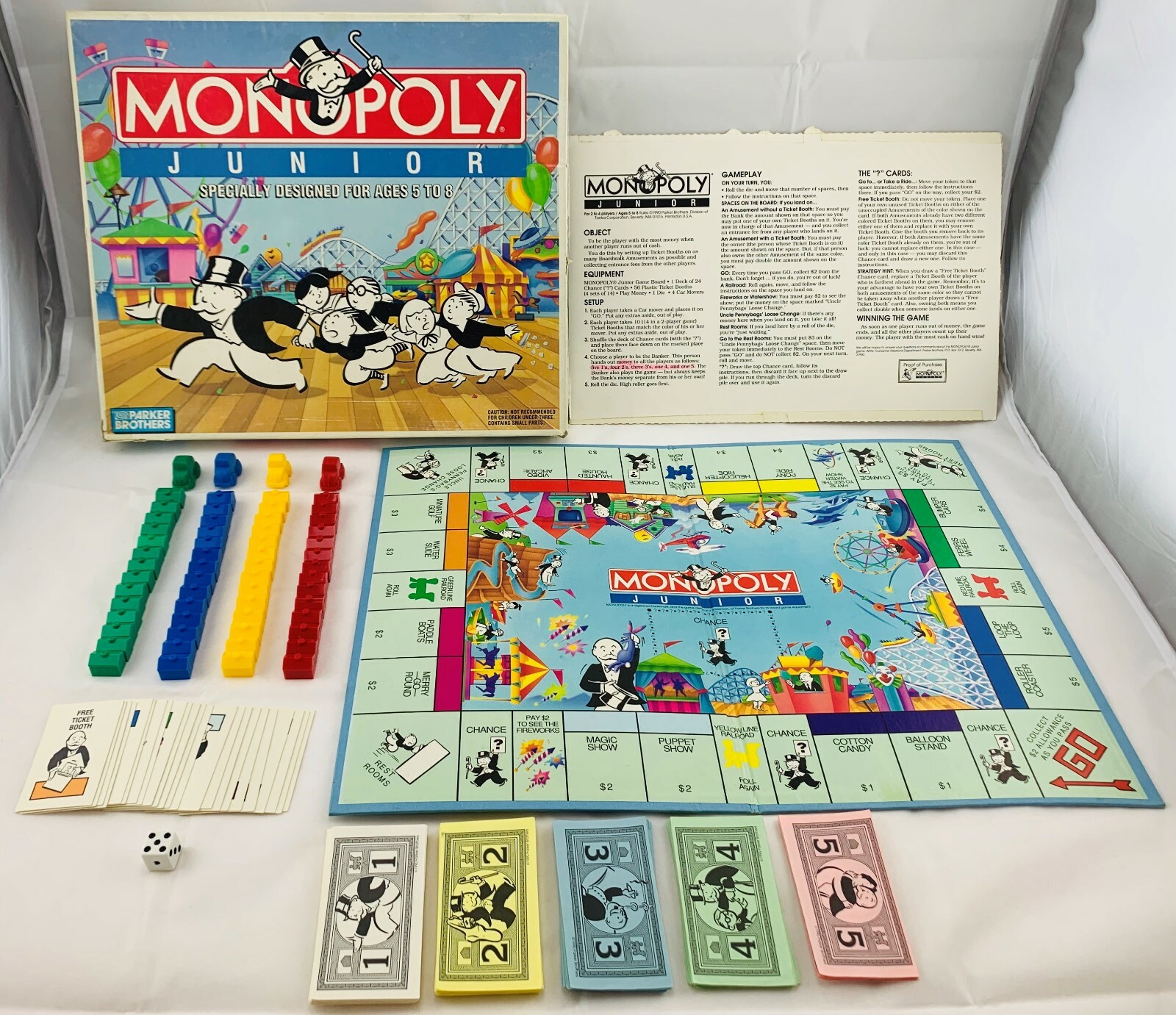 1990 Monopoly Junior Game by Parker Brothers Complete Very Good Cond FREE SHIP