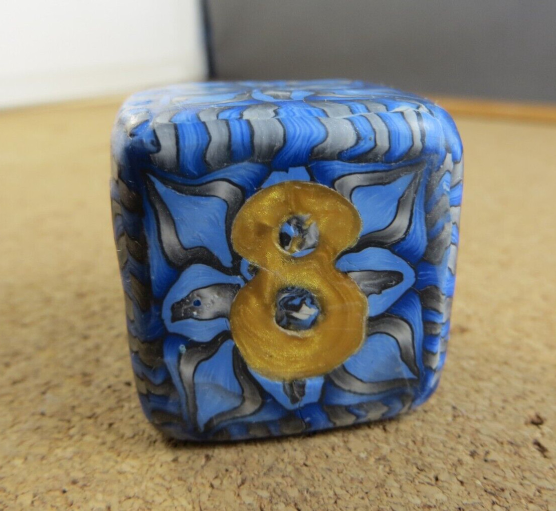 Jena’s Handmade Backgammon Doubling Cube Blue Gold Gray One of A Kind #268