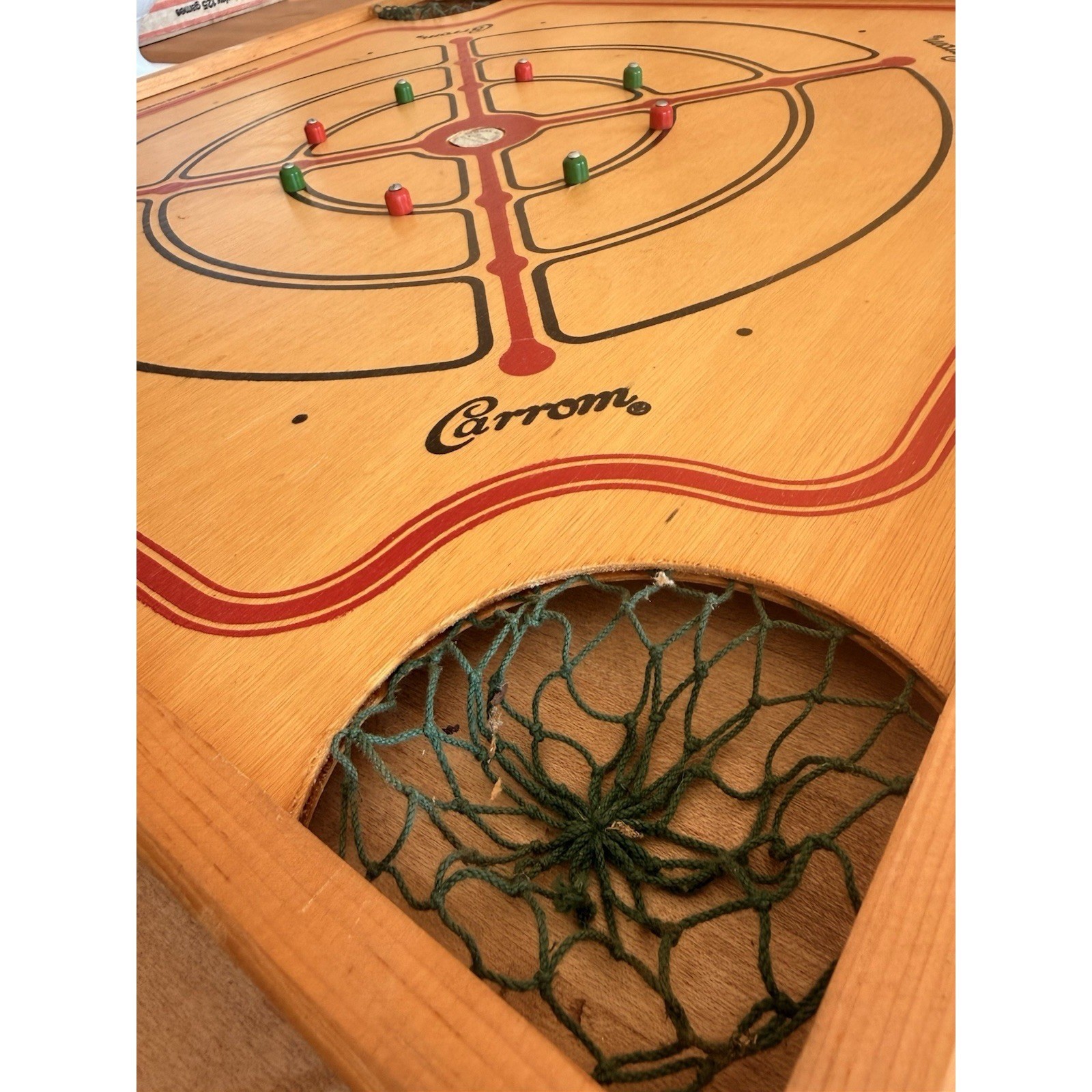 Vintage Carrom Gameboard 125 Games Reversible Wood Board Original Box No. 108