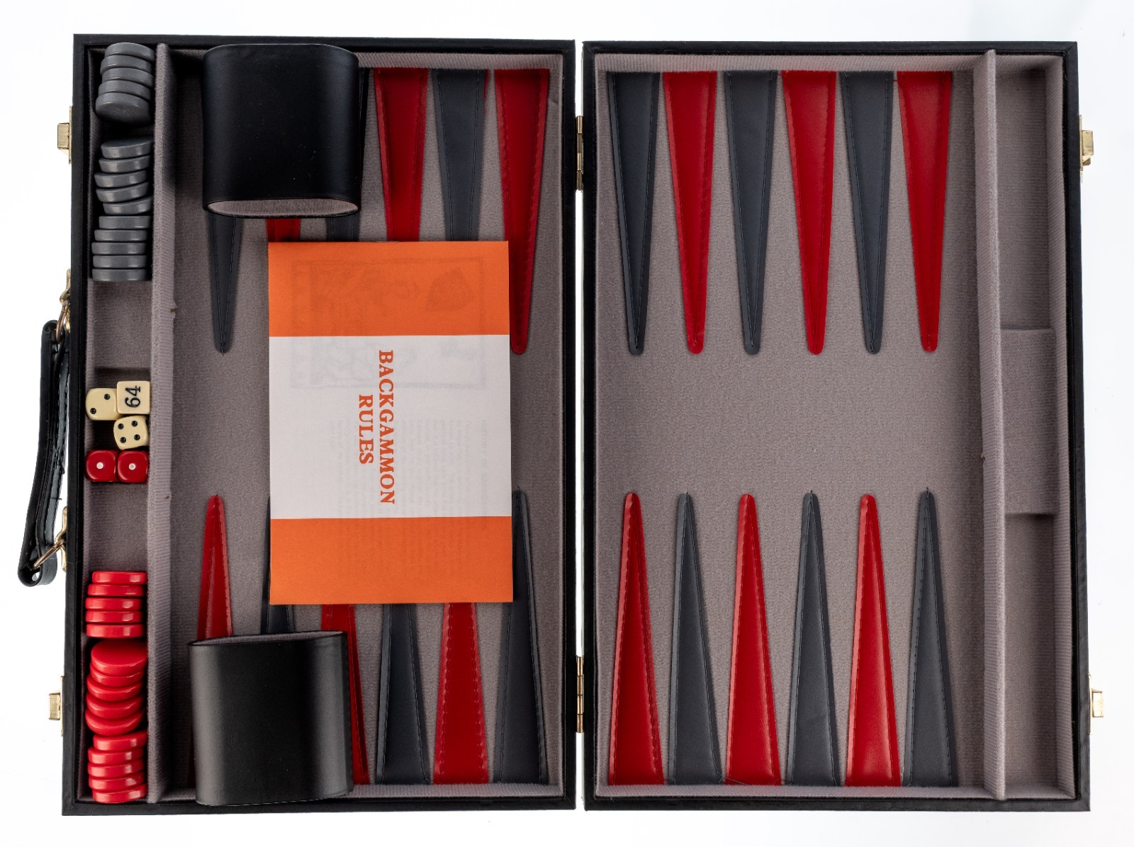 WE Games Backgammon Briefcase Set 204115 2007 Black Red Grey 14.5″ Used Complete