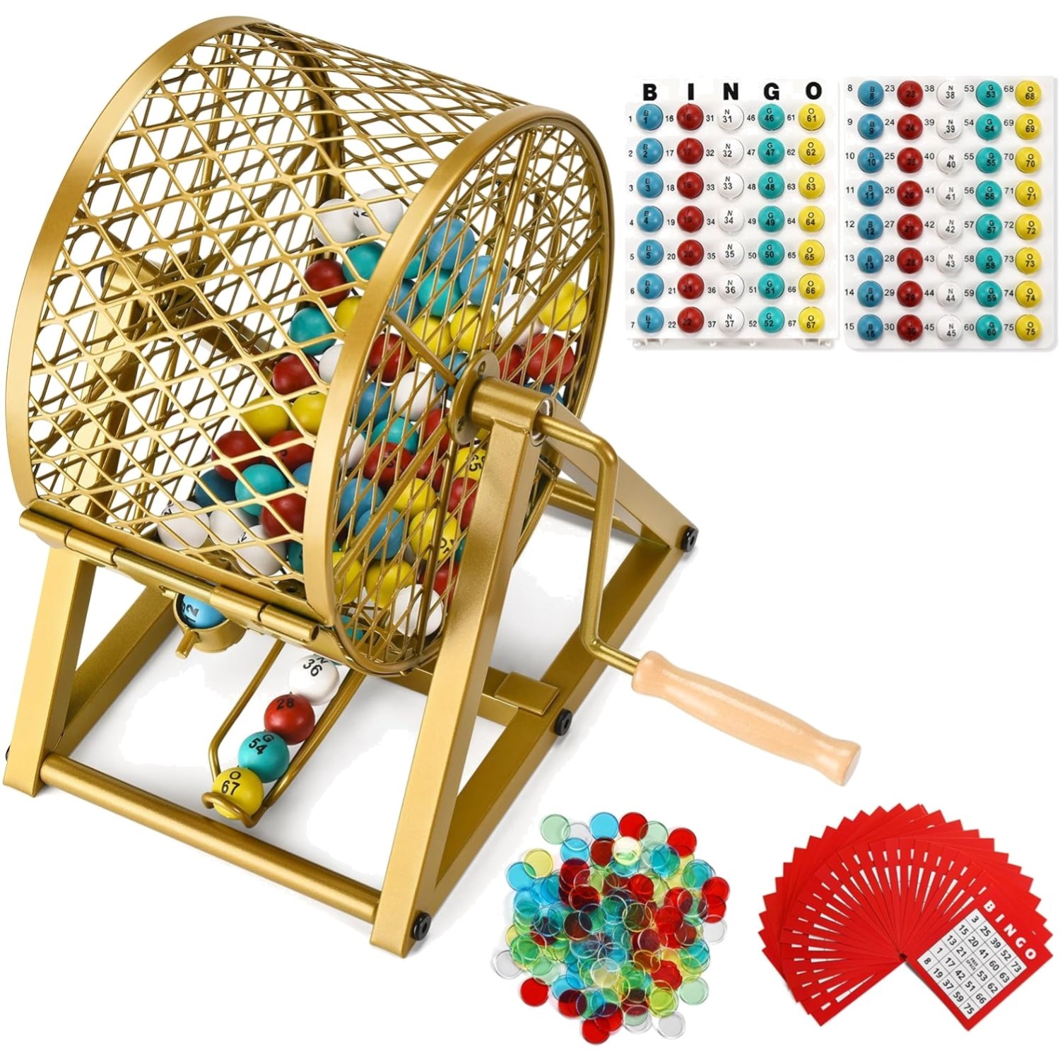 Bingo Game Set Adults Large Group Seniors 78 Inch Balls Steel Cage 30 Cards