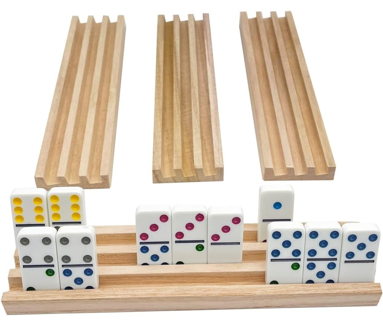Domino Racks for Mexican Train Dominoes – Wooden Domino Holders Set of 4