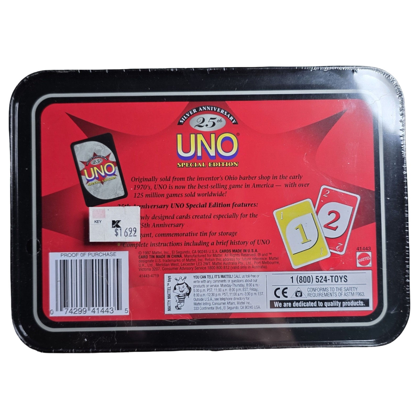 VTG 1997 Sealed UNO 25th Silver Anniversary Special Edition Card Game Tin