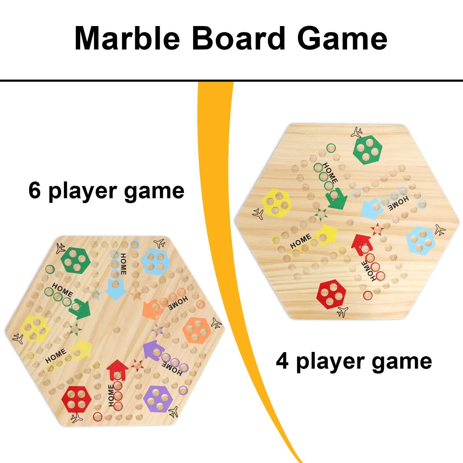 Double-Sided Wooden Wahoo Board Game for 4-6 Players, 6 Colors, 24 Marbles, 6…