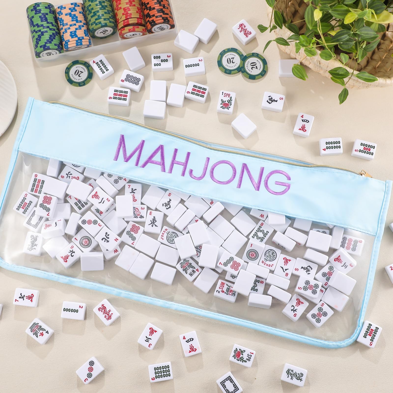 Mahjong Bag Empty Zippered Letters 1 PCS Blue Moh-jong Case Only