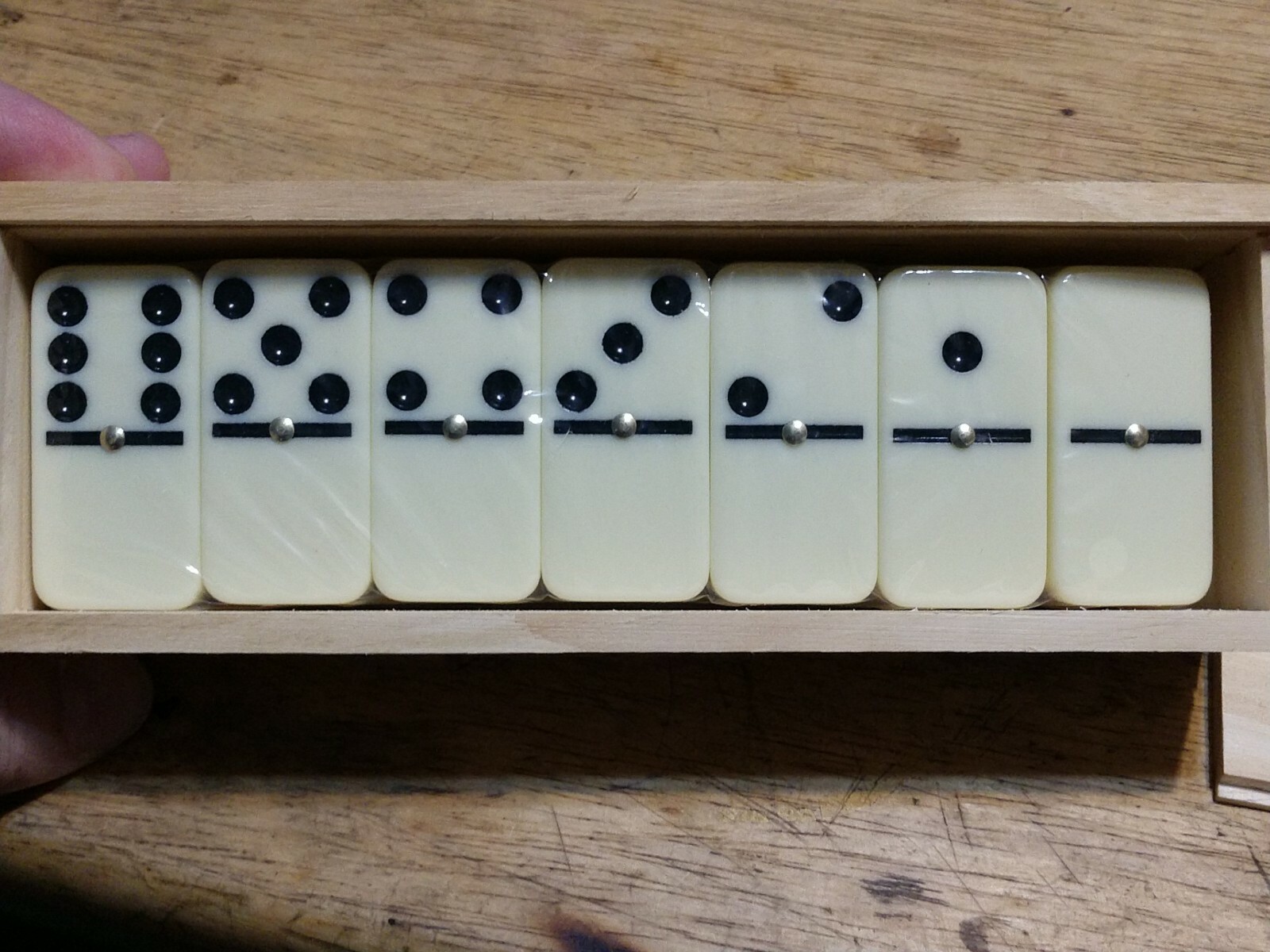 Premium Set of 28 Double Six Dominoes with Wood Case, Brown, 28 Piece (12-2408).