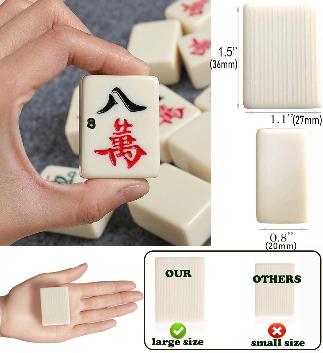 Mahjong Set 1.5” 146 Tiles Arabic Numerals 2 Dice Wind Indicator Carrying Case