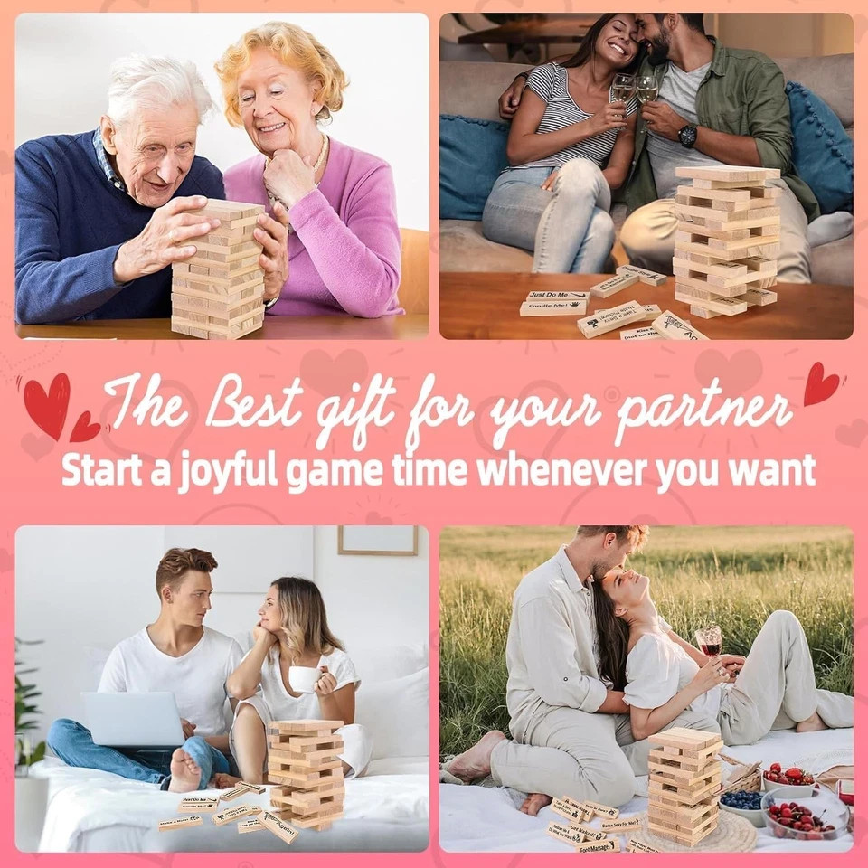 Lust Tower Sex Game for Adults,*48PCS Adults Wooden Block Tower Game for Couples